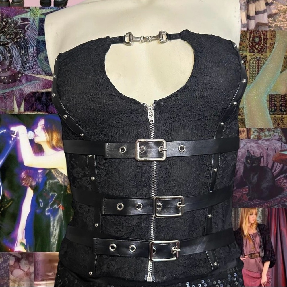 Black Lace Belt Buckle and Studded Tube Top